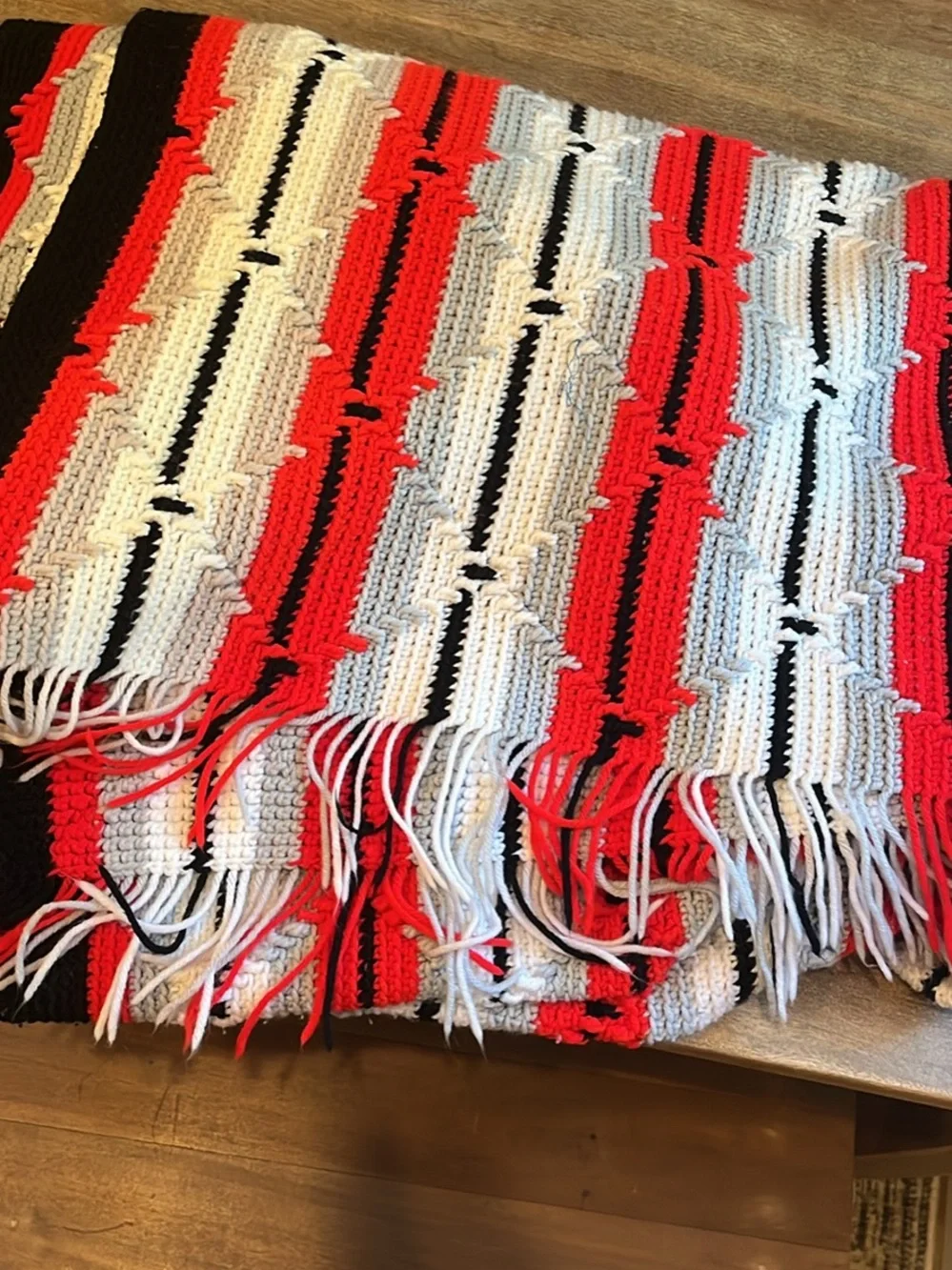 Classic Striped Knit Throw Blanket in Red, White & Black